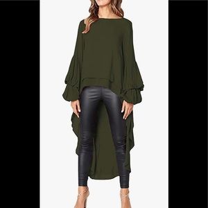 NWT Pretty Garden Loose fit Crew Neck Asymmetrical A line Top, Green, Size L